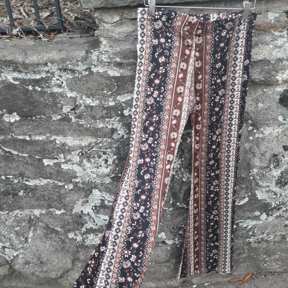 NEW Boho Wide Leg Leggings Boot Cut Yoga Pant Flared Bottom Floral Striped Print - Picture 5 of 10